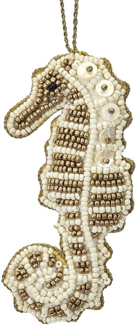 Seahorse Mother of Pearl & Beads Ornament - Gold