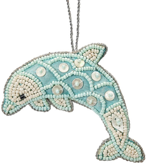 Dolphin Mother of Pearl & Beads Ornament - Blue