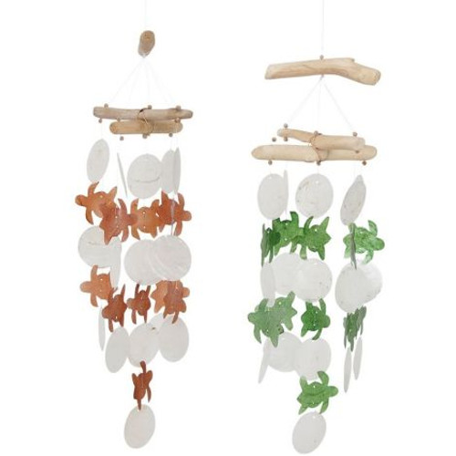 Driftwood and Capiz Turtles Wind Chime - Set of 2