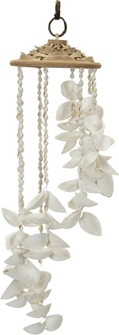 White Seashell and Rattan Hat Wind Chime - 18" - Set of 2