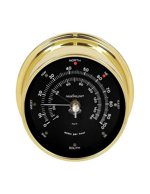 Maestro Wind Speed and Direction Instrument - Brass Case - Black Face - Reads 0-100 mph