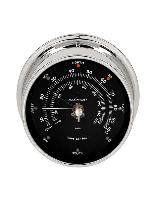 Maestro Wind Speed and Direction Instrument - Chrome Case - Black Face - Reads 0-100 mph