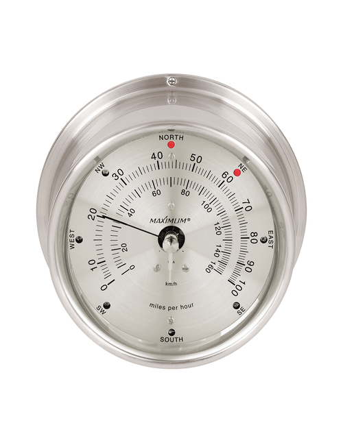 Maestro Wind Speed and Direction Instrument - Satin Nickel Case - Silver Face - Reads 0-100 mph