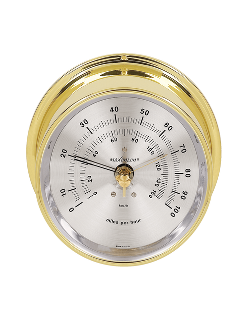 Vigilant Wind Speed Instrument - Polished Brass Case - Silver Face