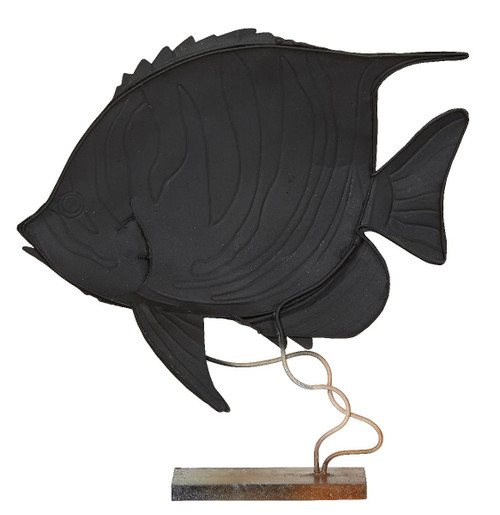 Back of Large Striped Bannerfish on Stand - 15" x 14" - Metal & Capiz Art