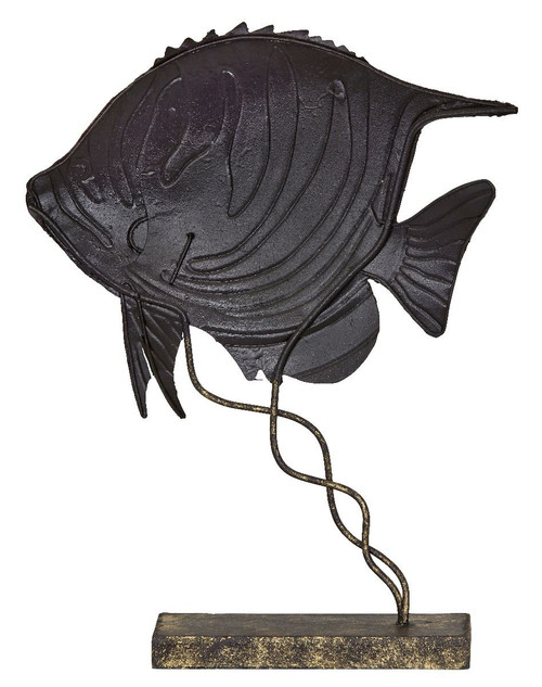 Back of Small Striped Bannerfish on Stand - 10"x 8" - Metal & Capiz Art 
