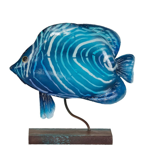 Back of Water Ripple Butterflyfish on Stand - 7" x 7.5" - Metal & Capiz Art