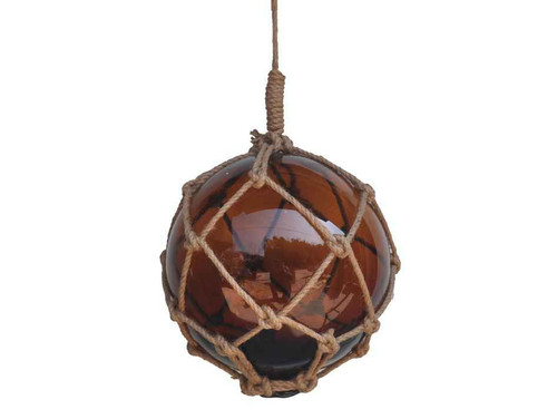 Hamptons Coastal Clear Glass Ball Hanging Fishing Float Buoy Jute