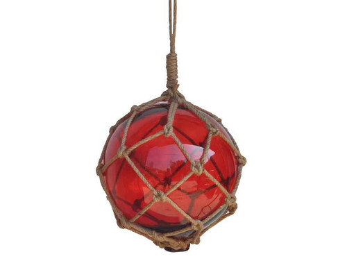 Japanese Glass Float in Rope Netting - 12 - Orange