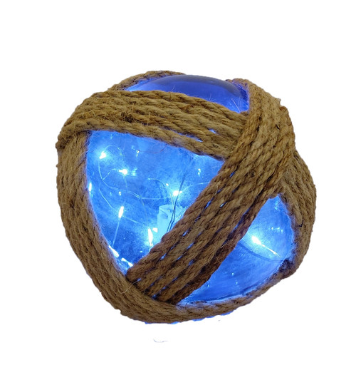 Wholesale Tabletop LED Lighted Clear Japanese Glass Ball Fishing Float with  Blue Netting Decoration 10in - Hampton Nautical