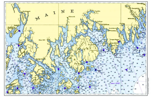 Blue Hill to Winter Harbor, ME Nautical Chart Placemats - Set of 4