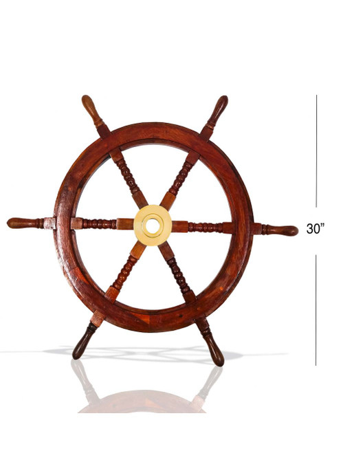 Wooden Ship Wheel, Brass Fitted 30"