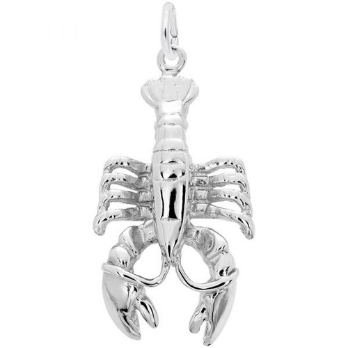 Large Lobster Silver Charm - Sterling Silver and 14k White Gold