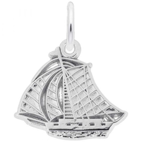 Detailed Sailboat Silver Charm - Sterling Silver and 14k White Gold