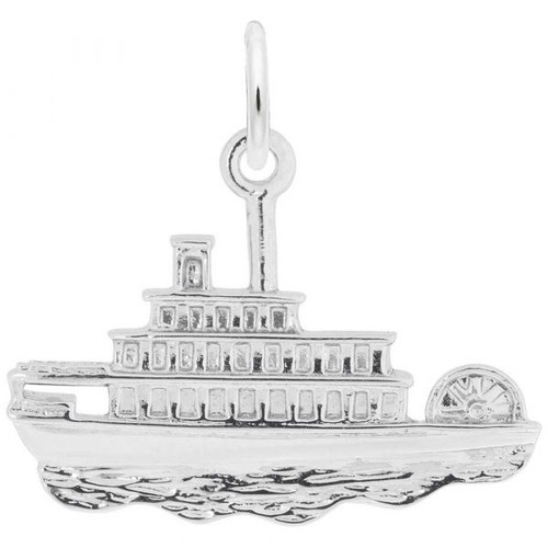 St. Louis Riverboat Silver Charm - Sterling Silver and 14k White Gold