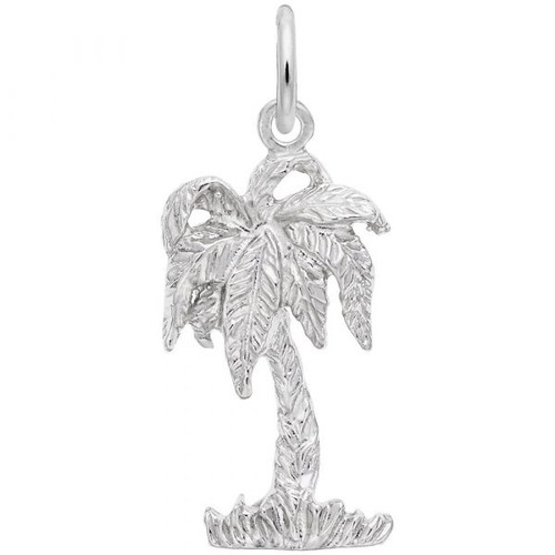 Detailed Palm Tree Silver Charm - Sterling Silver and 14k White Gold