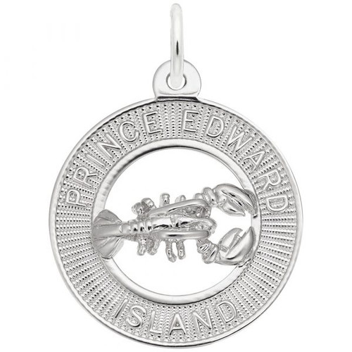 Prince Edward Island Lobster Ring Silver Charm - Sterling Silver and 14k White Gold