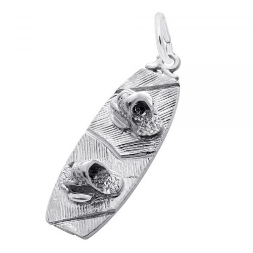 Wakeboard Silver Charm - Sterling Silver and 14k White Gold