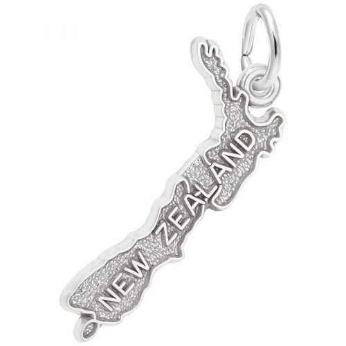 New Zealand Map Silver Charm - Sterling Silver and 14k White Gold