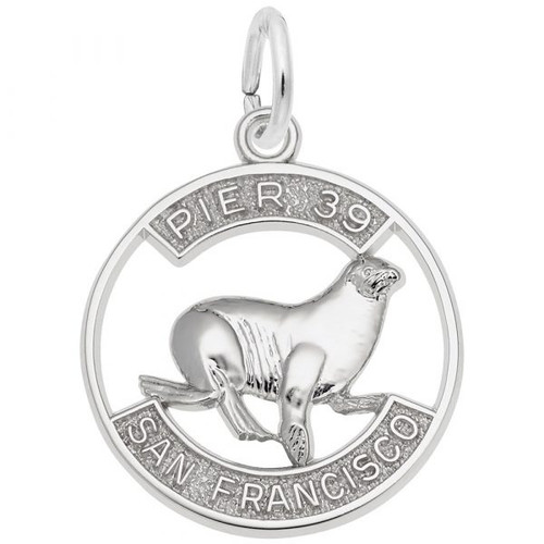 San Francisco Pier 39  Sea Lion Silver Charm - Sterling Silver and 14k White Gold