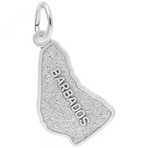 Barbados Map Silver Charm - Sterling Silver and 14k White Gold