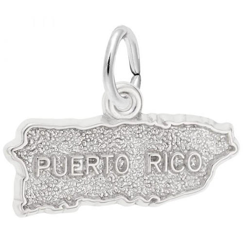 Puerto Rico Map Silver Charm - Sterling Silver and 14k White Gold