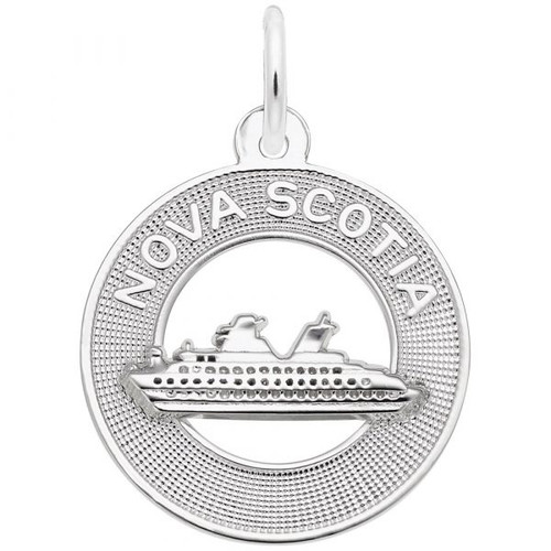 Nova Scotia Cruise Ship Circle Silver Charm - Sterling Silver and 14k White Gold