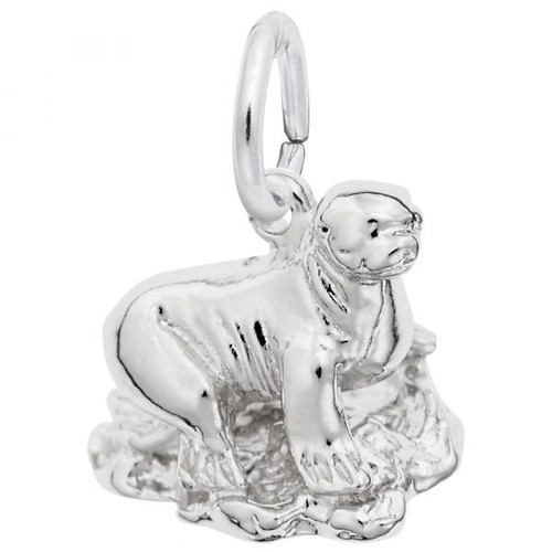 Pier 39 Sea Lion Silver Charm - Sterling Silver and 14k White Gold