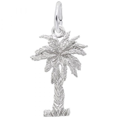 Palmetto Tree Silver Charm - Sterling Silver and 14k White Gold