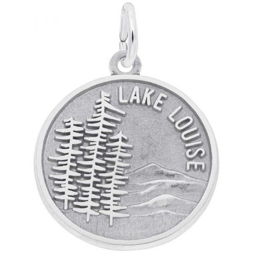 Lake Louise Scene Silver Charm - Sterling Silver and 14k White Gold