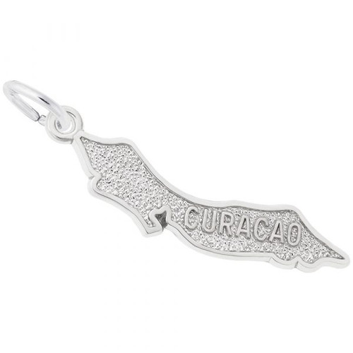 Curacao Map Silver Charm - Sterling Silver and 14k White Gold