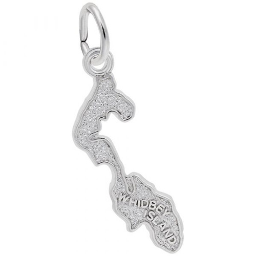 Whidbey Island Map Silver Charm - Sterling Silver and 14k White Gold