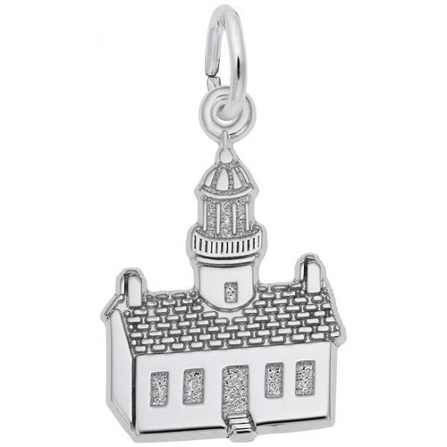 PT Loma, CA Lighthouse Silver Charm - Sterling Silver and 14k White Gold