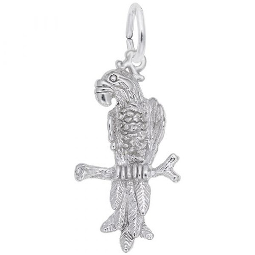 Macaw Parrot Silver Charm - Sterling Silver and 14k White Gold