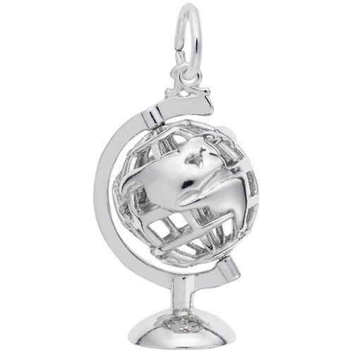 Globe Silver Charm - Sterling Silver and 14k White Gold