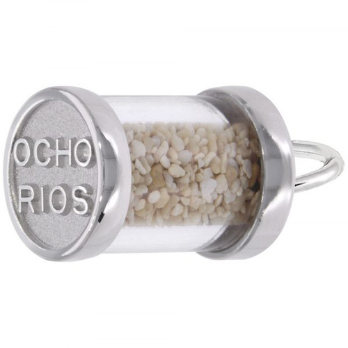 Ocho Rios, Jamaica Sand Capsule Silver Charm - Sterling Silver and 14k White Gold