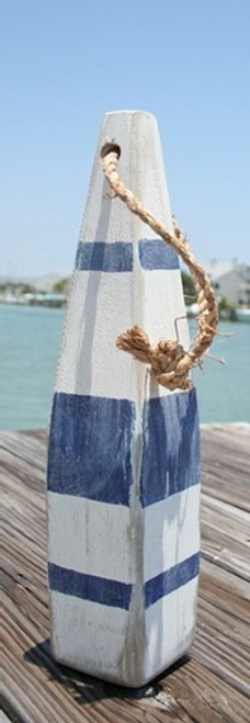 Wooden Nautical Buoy - 15" - White with Blue Stripes