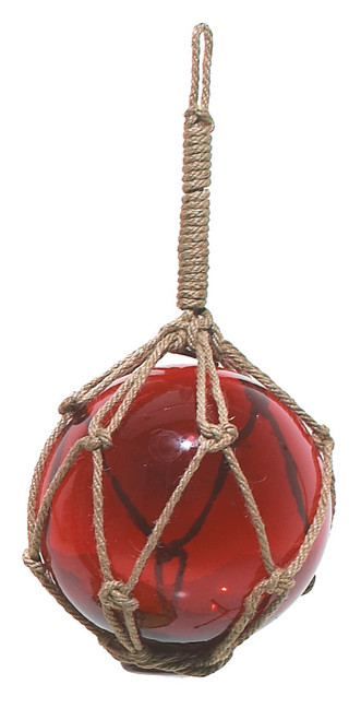 Glass Float in Rope Netting -  Red - 12" - Set of 2