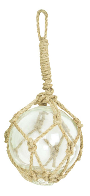 Glass Float in Rope Netting -  Clear - 12" - Set of 2