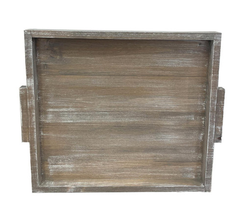 Grey Stained Wooden Tray with Slatted Bottom and Wood Handles - 20"