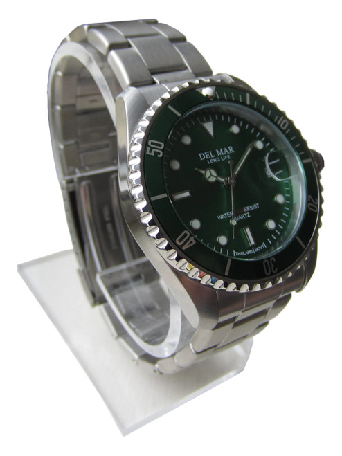 Men's Long Life Classic Coronado Green Face & Bezel SS Watch