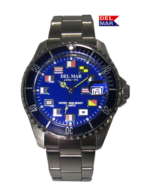 Men's Long Life Nautical 43mm Blue Face - Bezel SS Band Watch