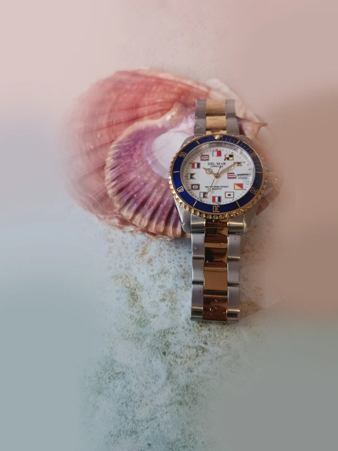 Men's Long Life Nautical Two-Tone White Blue Bezel Watch