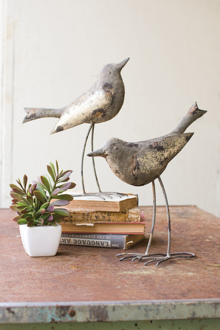 Set of 2 - Metal Birds - Rustic Grey