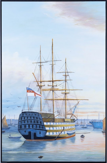 Nautical Oil Painting - H.M.S. Victory in Portsmouth Harbour