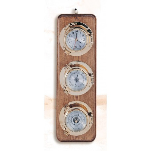 (262-3) 
21" Premium Porthole Clock, Barometer, and Thermometer on Wooden Base