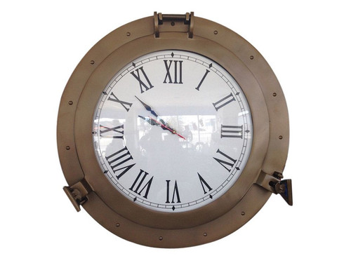 Porthole Clock - Antique Brass Deluxe Class - 17"
