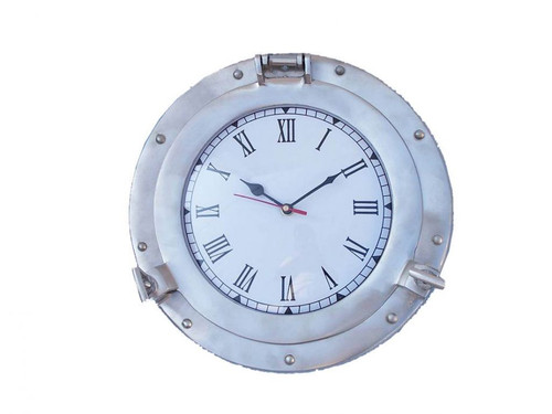 Porthole Clock - Brushed Nickel -  Deluxe Class - 8"