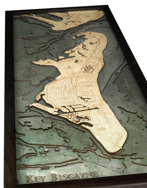 Key Biscayne, FL - 3D Nautical Wood Chart