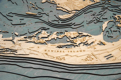 Sanibel Island, FL - 3D Nautical Wood Chart
